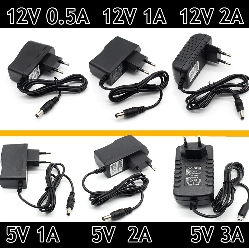 100-240V AC to DC  Power Adapter Supply Charger adapter 5V 12V 1A 2A 3A 0.5A EU Plug 5.5mm x 2.5mm Plug Micro USB for Arduino