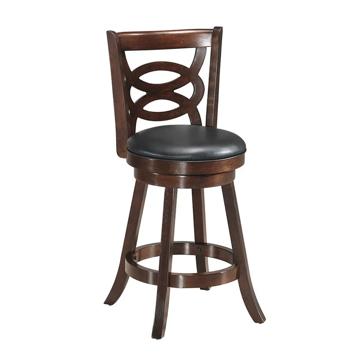 Costway Swivel Stool 24'' Counter Height Upholstered Dining Chair Home Kitchen Espresso