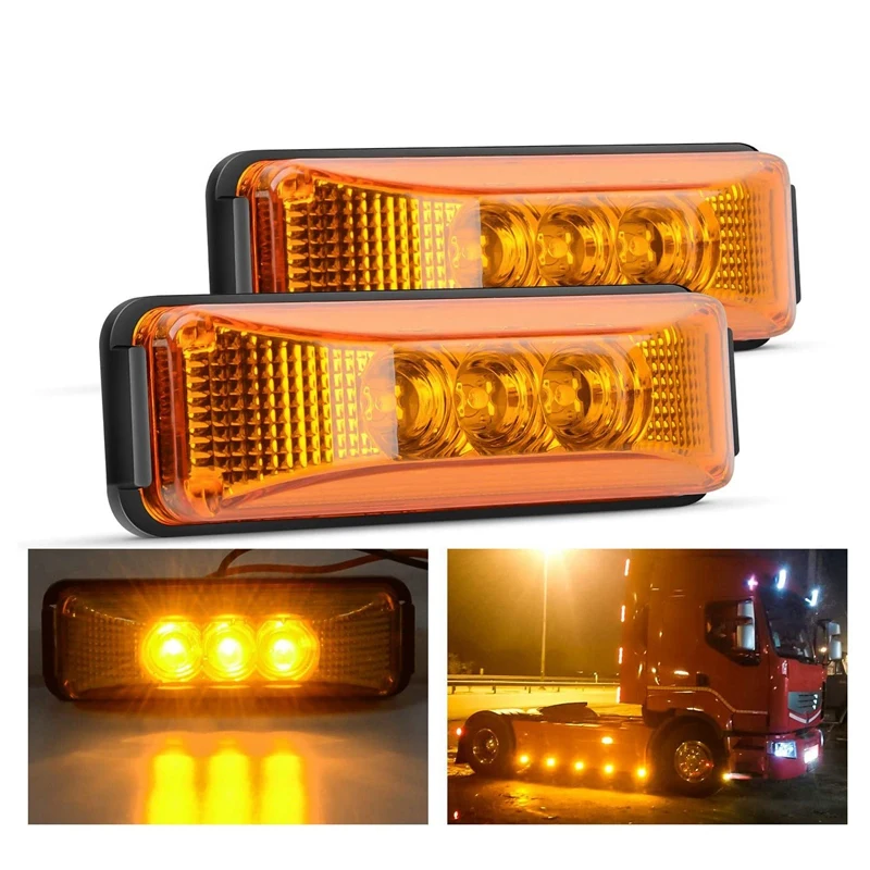 2PCS 24V 3.9Inch 3 LED Truck Trailer Light Front Rear LED Side Marker Lights Clearance Indicator Lamp Waterproof