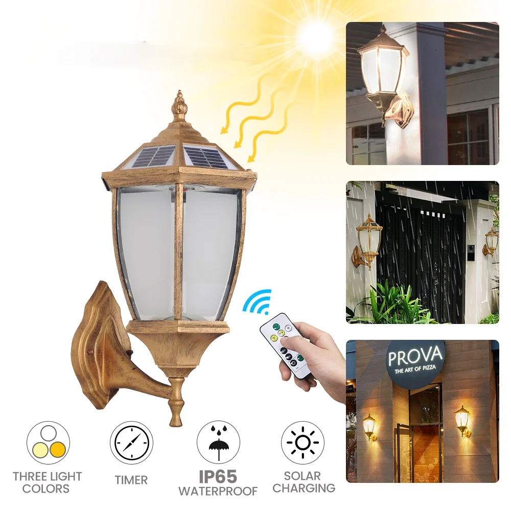 Solar Wall Light Retro Three-color LED Light Source Garden Villa Garden Light Outdoor Lighting IP65 Waterproof Street Light