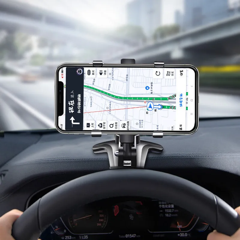 TOTTIDAYCar Dashboard Phone Holder, GPS Clamp Clip, 360 Rotation, Adjustable HUD, Cellphone Stand for iPhone 14,  Xiaomi, Huawei