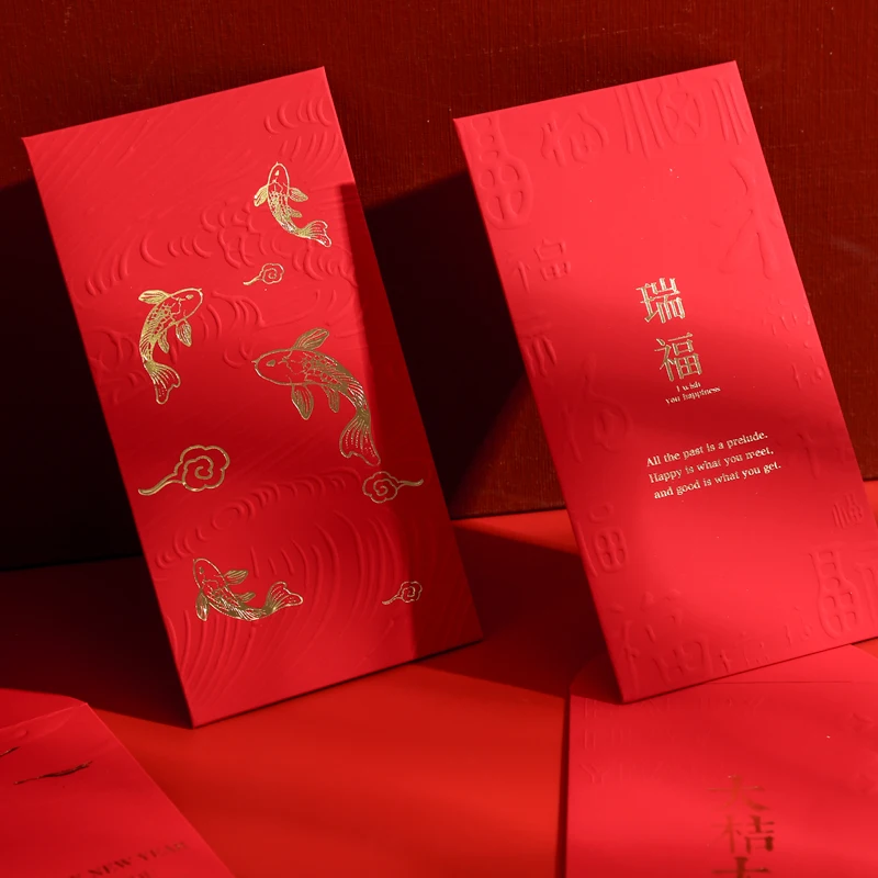 Yoofun 3 peças série ano novo, envelope vermelho, em relevo, artesanato, cartão de visita com bronze, festa de casamento, suprimentos para feriado