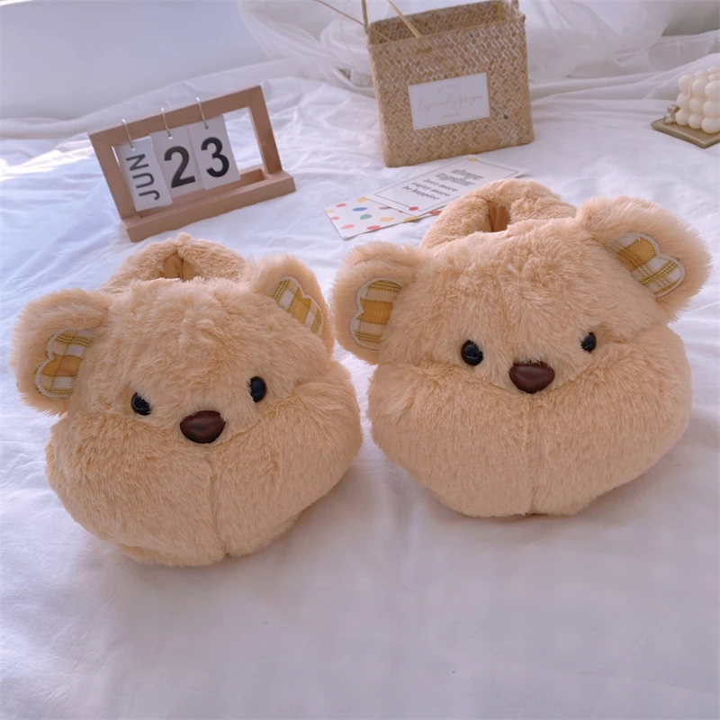 Cartoon Home Cotton Shoes Warm Winter Indoor Slippers Women Girl Couples Soft and thick sole Non-slip Rabbit Bear Pig Pink White