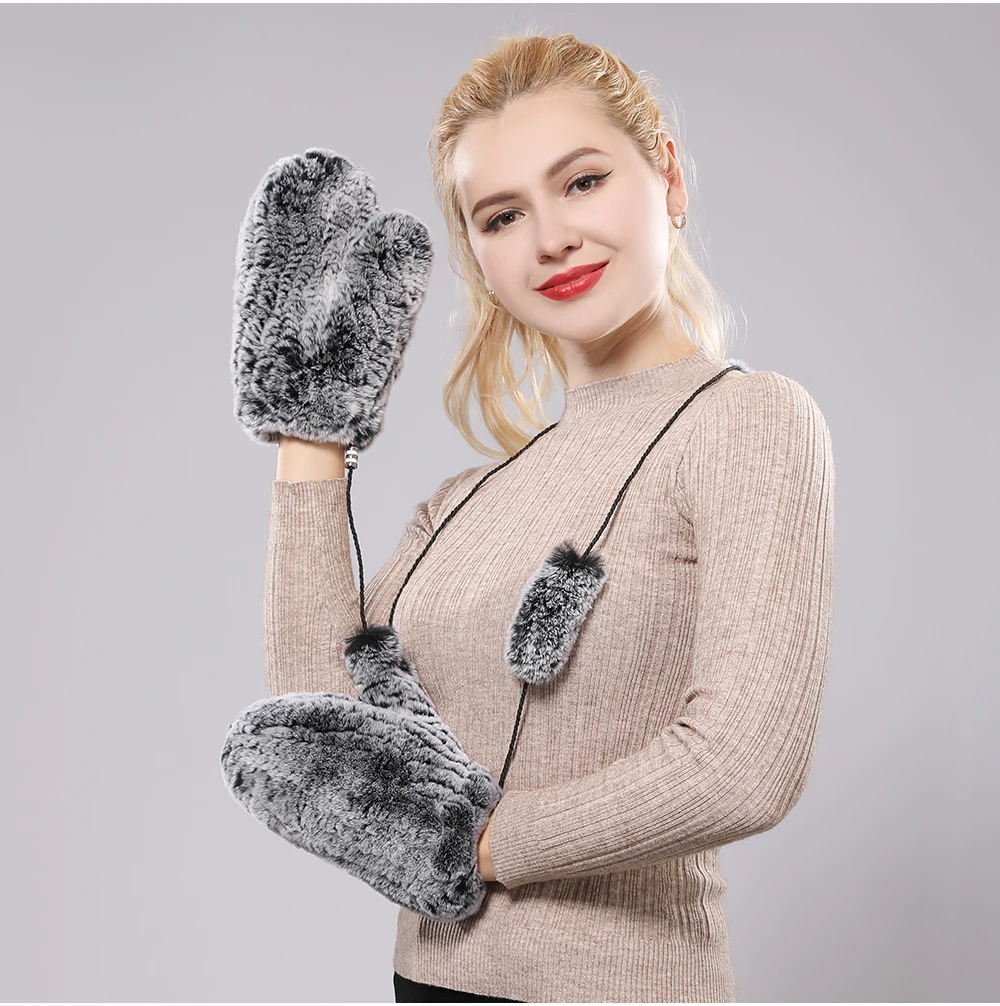 Women's Winter Warm Real Rex Rabbit Fur Gloves Good Elastic Ladies Fur Mittens Girls Outdoor Warm Natural Rex Rabbit Fur Mittens