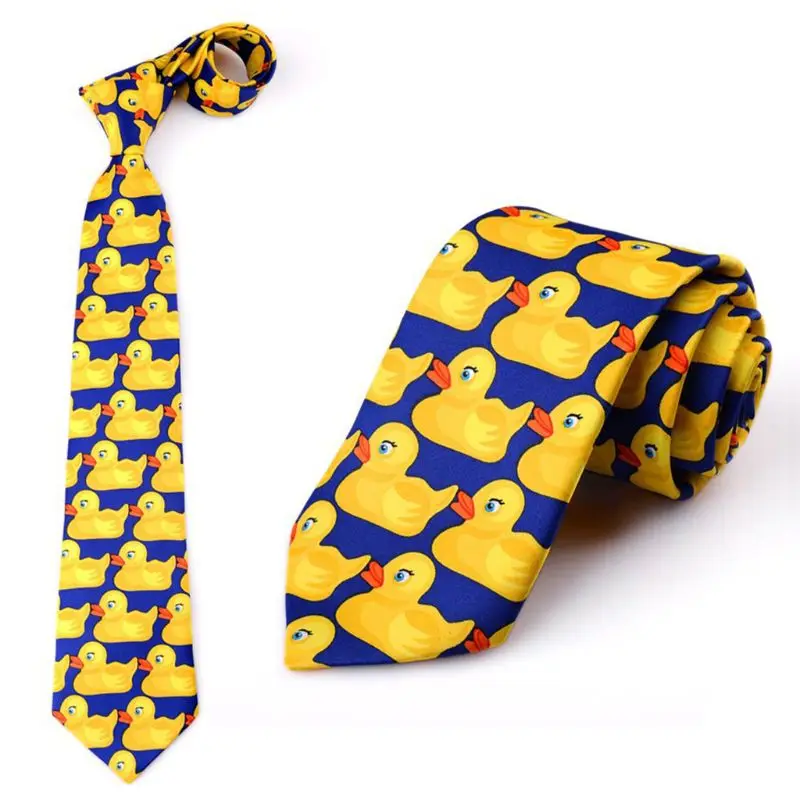 Men Women Funny Yellow Duck Printed Necktie Imitation Silk Business Suit Ties Neckwear Show Wedding Accessorie