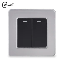 Coswall 2 Gang 1 Way Luxury Light Switch On / Off Wall Switch Interruptor Stainless Steel Panel AC 110~250V