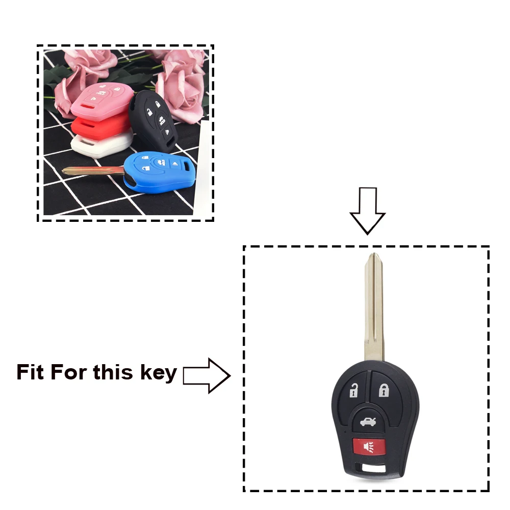 KEYYOU For Nissan Micra Qashqai Maxima Altima Sentra Versa Car Silicone 4 Button Remote Key Case Fob Cover Holder