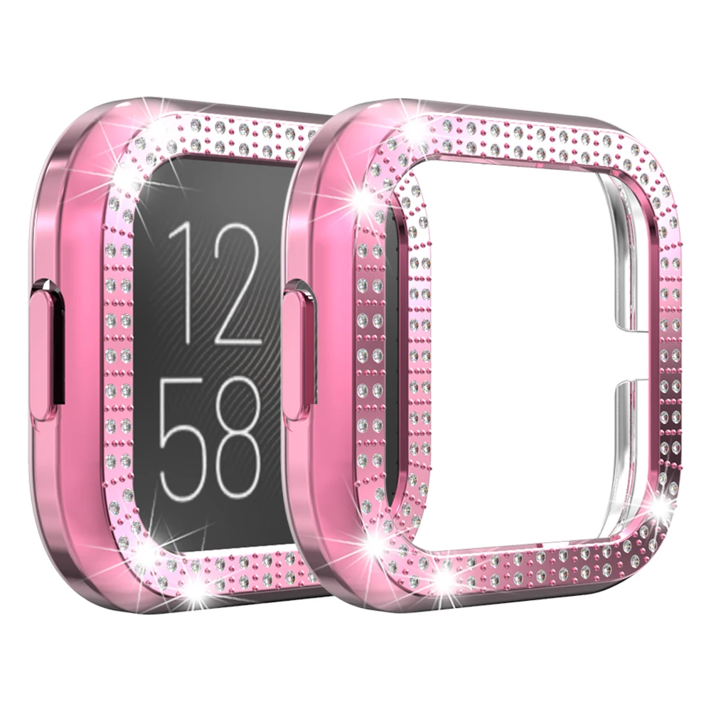 Capa protetora para fitbit versa 2 relógio inteligente cristal strass pára-choques protetor quadro escudo para fitbit versa2 caso