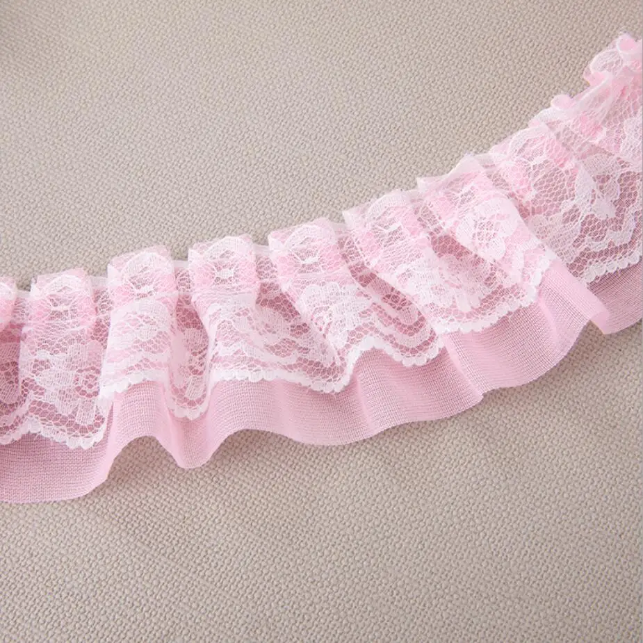 40Yards 5cm DIY Chiffon Ruffle Lace Pleated 2 Layers Laces Trim Dress Decoration Tulle Fabric Applique Trimming Craft Sewing