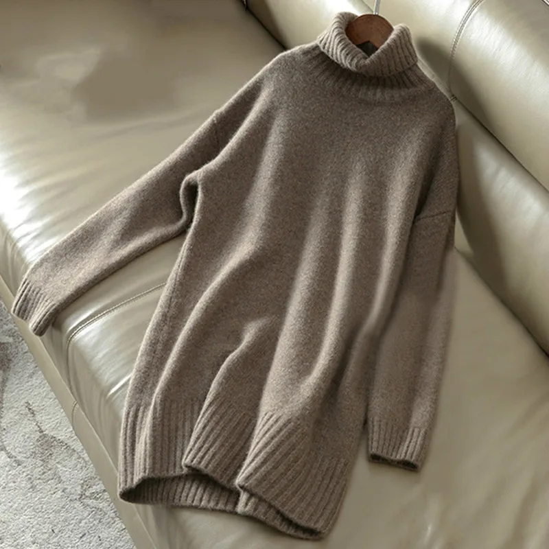 Cashmere sweater women turtleneck sweater knitted wool pullover long loose thick warm sweater fashion casual women\'s sweater