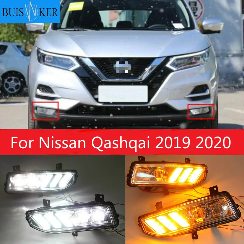 2PCS LED Daytime Running Light For Nissan Qashqai 2019 2020 Dynamic Turn Yellow Signal Car DRL 12V LED Fog Lamp