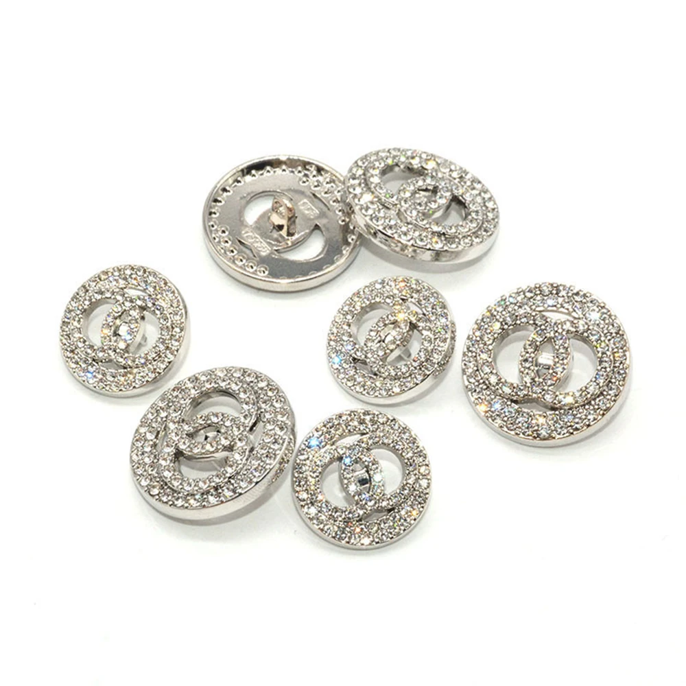 Silver Rhinestone Buttons Luxury Embellishments for Clothing Fashion Metal CC Buttons Sewing Supplies and Accessories Buttons