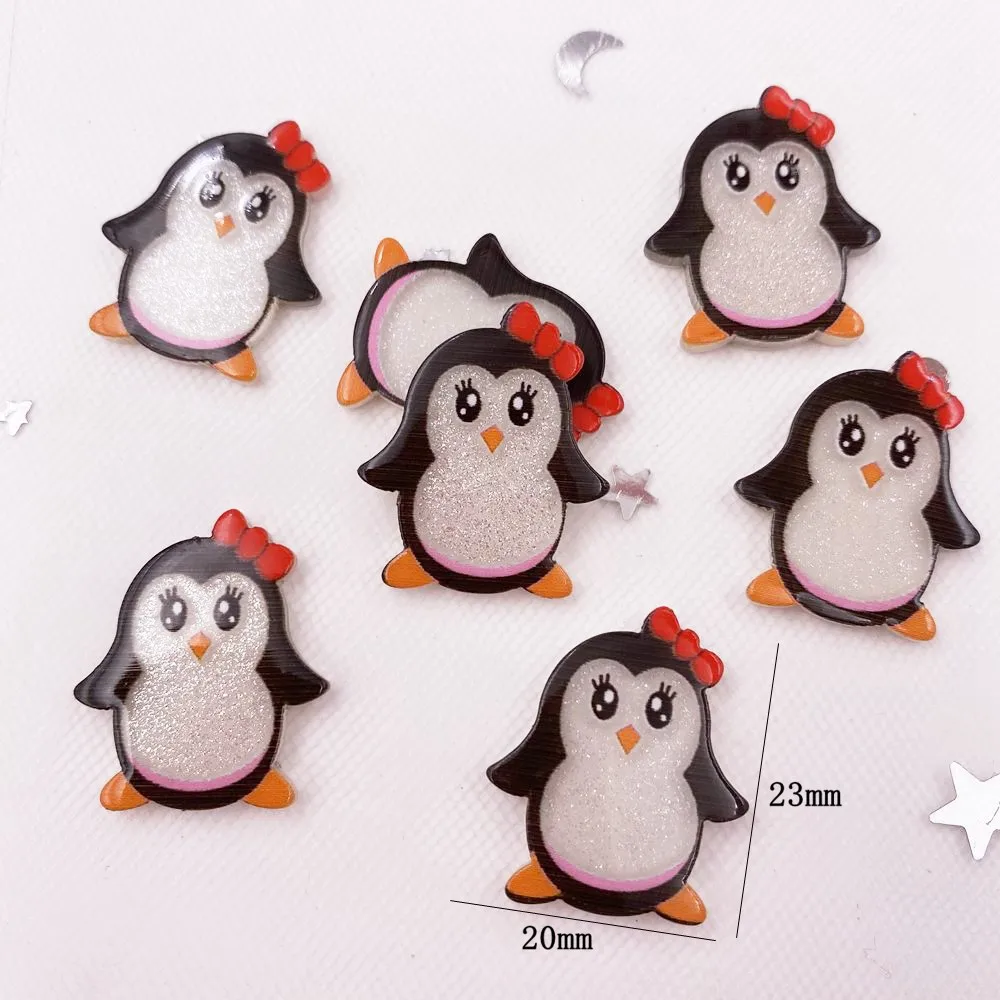 Glitter Kawaii Colorful Cute Penguin Sister Flatback Acrylic Sheet Miniature Pattern Applique DIY Decor Embellishments Craft