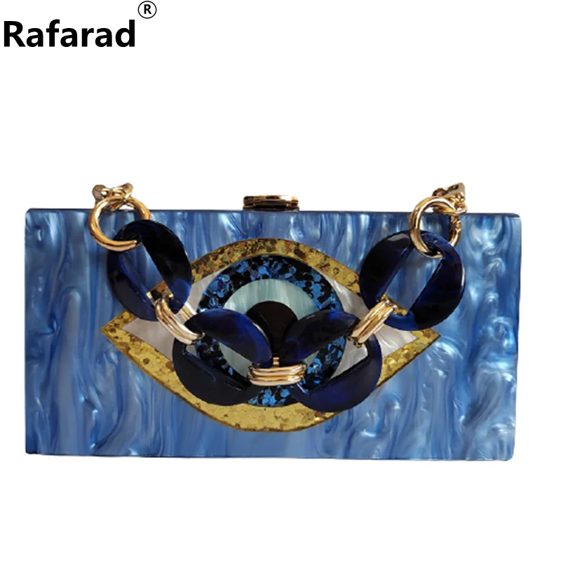 Women Evening Bag Light Blue Evil Eye Cartoon Acrylic Handbags Luxury Square Party Wedding Bags Casual Lady Box Clutch Wallet