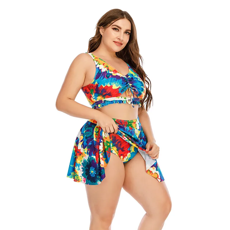 New Plus Size Swimsuits Woman 2021 Two Pieces Swimwear with Skirt Tankini Set for Fat Swim Dress Separate Bathing Suits Bikinis