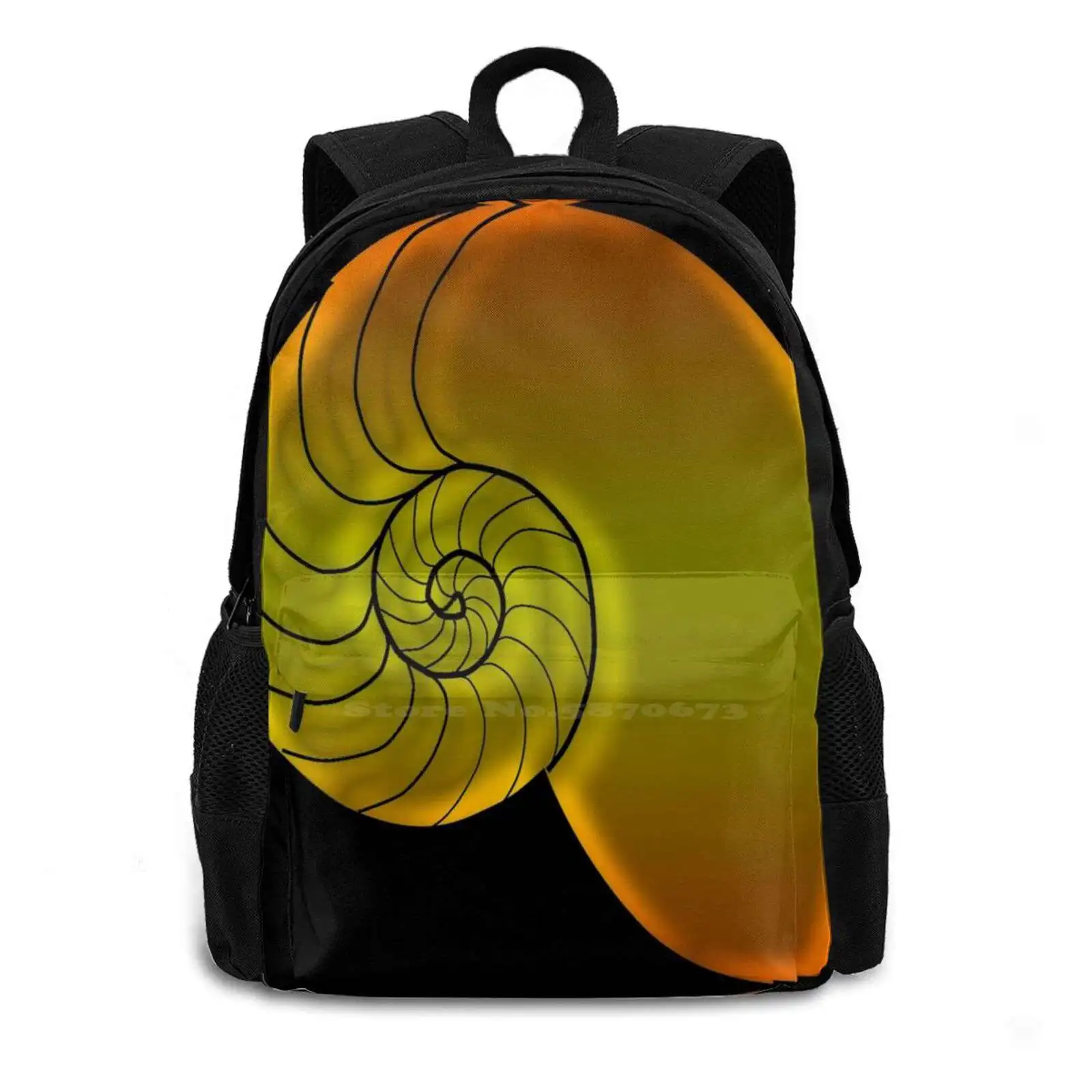 Golden Nautilus Fibonacci Shell Large Capacity School Backpack Laptop Bags Shell Nautilus Fibonacci Spiral Marine Math Fractal