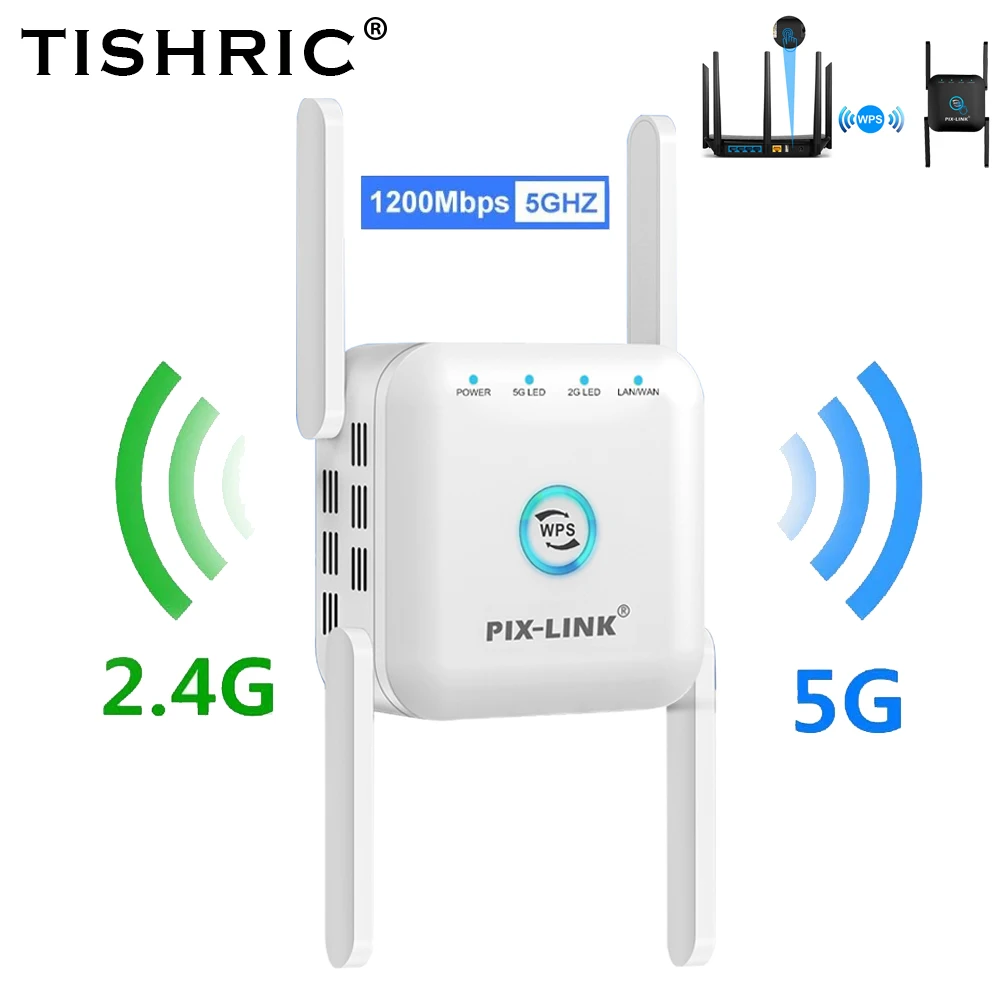 TISHRIC LV-AC24 2.4 5GHZ واي فاي مكرر مكبر صوت أحادي شبكة موسع راوتر معزز Wi-Fi جيجابت راوتر 4 هوائيات مكاسب عالية