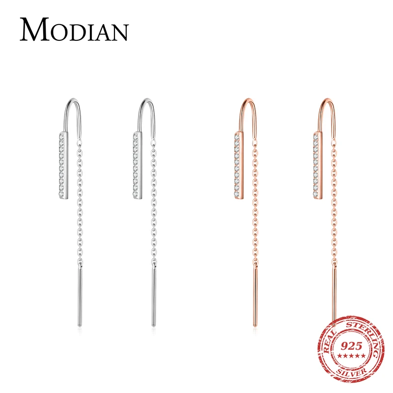 Modian Minimalism 100% 925 Sterling Silver Long Tassel Drop Earrings Fashion Charm Swing Dangle For Women Grils Jewelry Arete