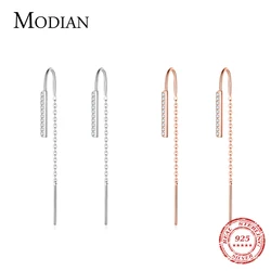 Modian Minimalism 100% 925 Sterling Silver Long Tassel Drop Earrings Fashion Charm Swing Dangle For Women Grils Jewelry Arete