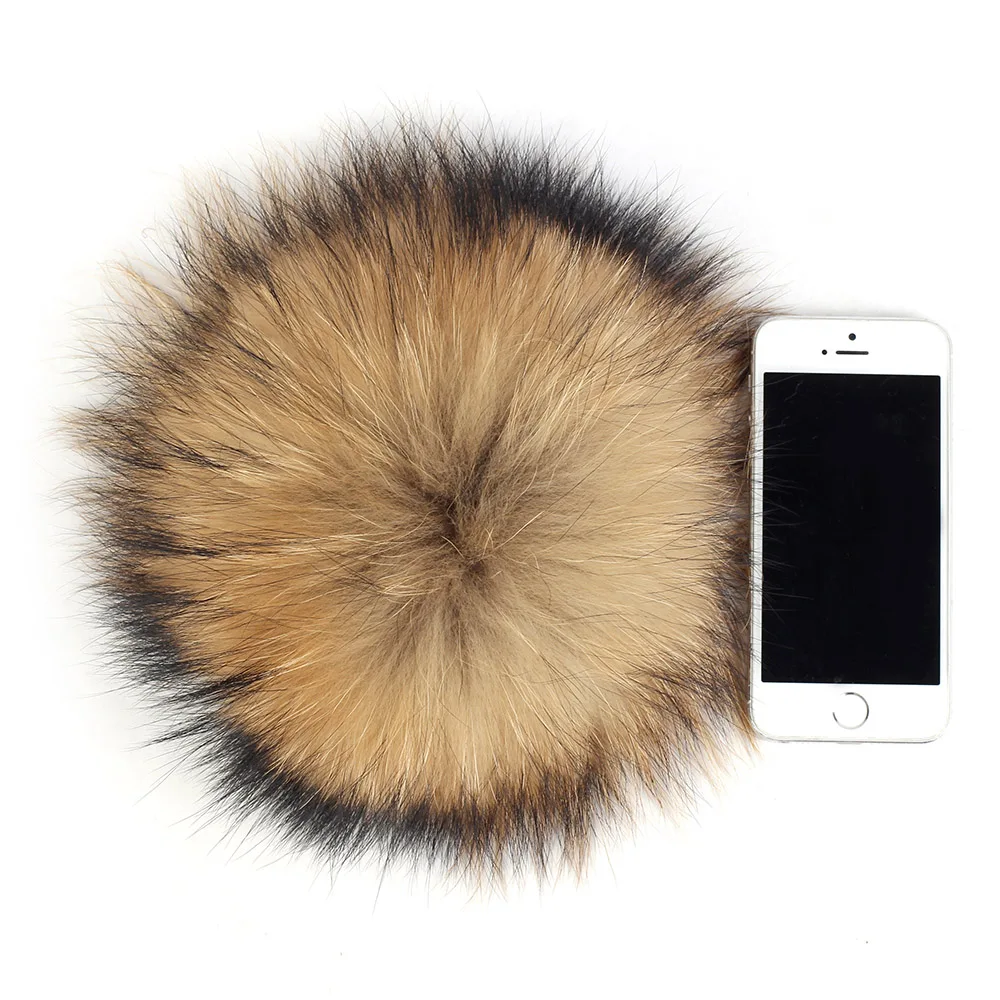 Geebro DIY Pompon 11-16cm 18cm 20cm Raccoon Fur Pom Poms Fur Balls for Knitted Hat cap Beanies and Scarf Real Fur Pompoms