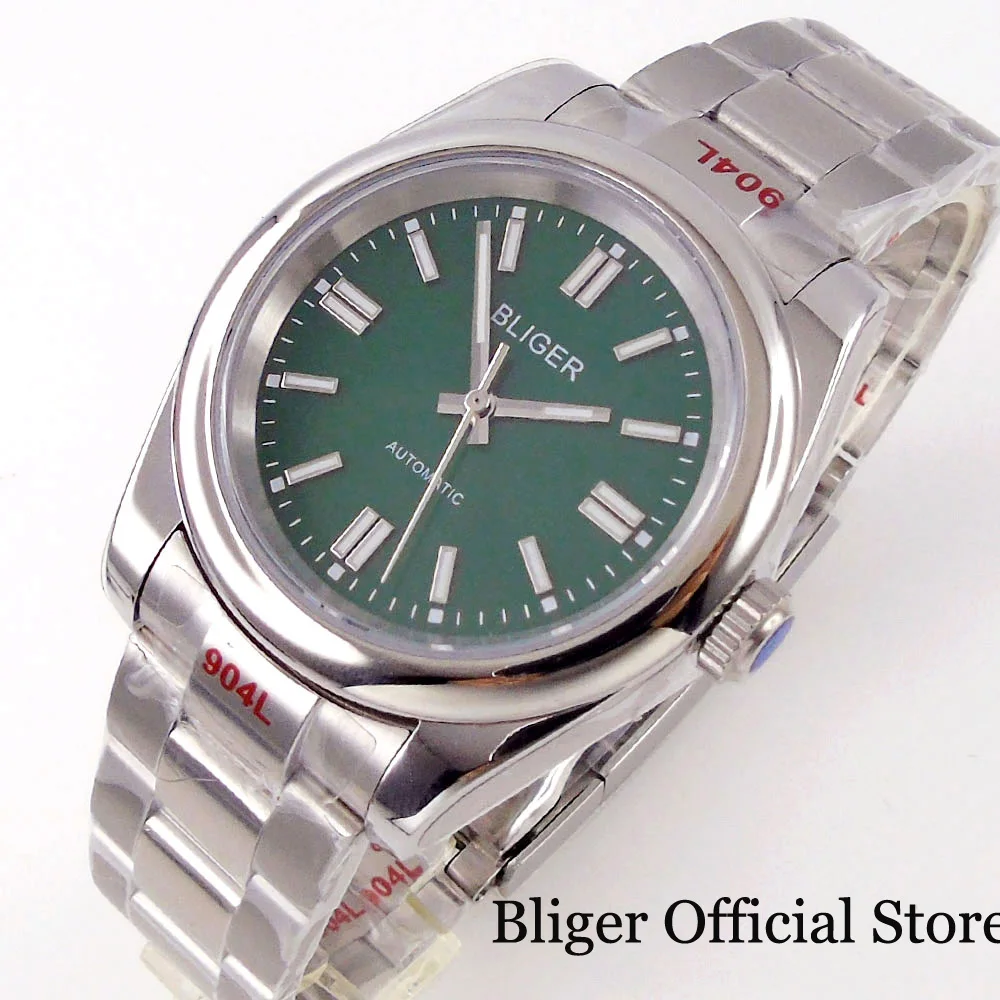 BLIGER-Relógio Automático com Bracelete de Aço Masculino, Relógio de Pulso Empresarial, Moldura Sapphire Verde e Azul, NH35A, MIYOTA 8215, PT5000,