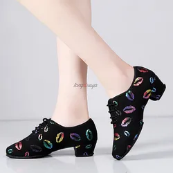 Zapatos de baile de tacón alto para mujer, zapatillas de baile latino de salón, talla para niños y adultos, punta cerrada, zapatos de entrenamiento de tacón de 5cm, 3/5cm