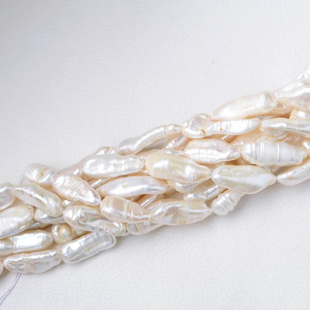 Natural White Straight-Drilled Irregular Biwa Freshwater Pearl String Necklace Jewelry Making DIY