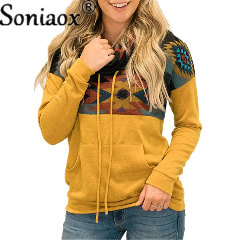 2021 Winter Women's Fashion Hooded Pocket Long Sleeve Sweatshirts Casual Solid Loose Print Patchwork Lady Sweatshirts Tops Basic