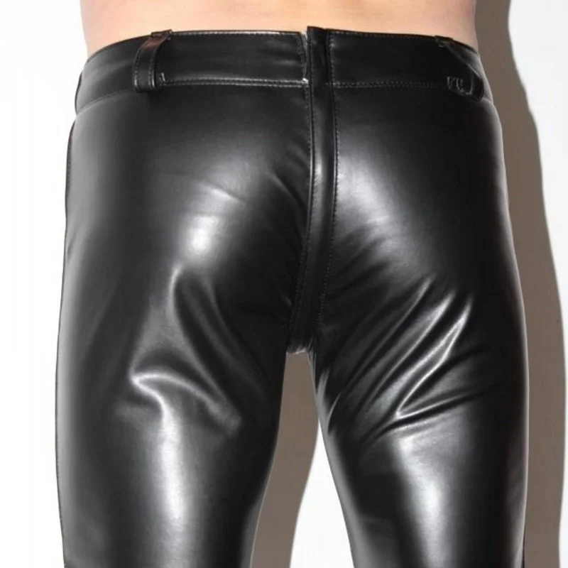 

Sexy New Zipper Designer Mens Skinny Pencil Pants Pu Leather Stretchy Man Long Trousers Punk Plus Size Motorcycle Biker Pants