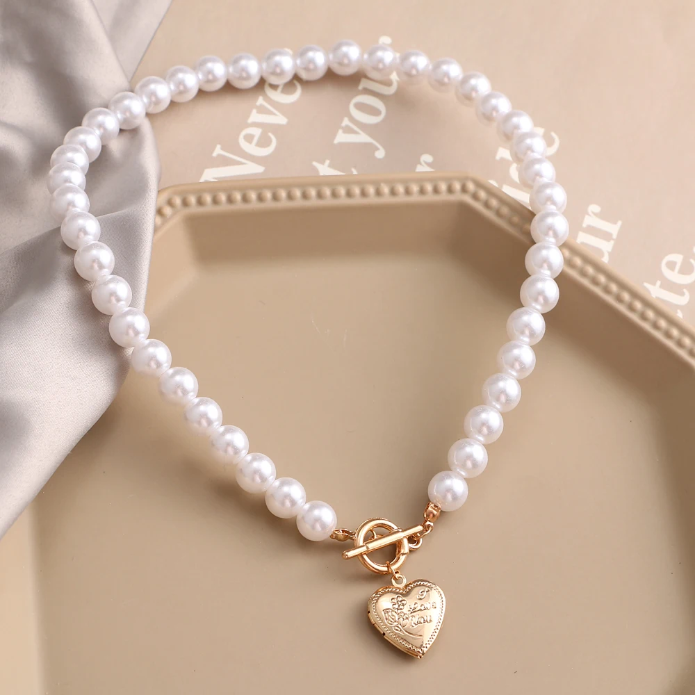 FNIO 2021 New Fashion Pearl Chains Choker Necklace Cute Double Layer Women\'S Neck Chain Pendant For Women Jewelry Girl Gift