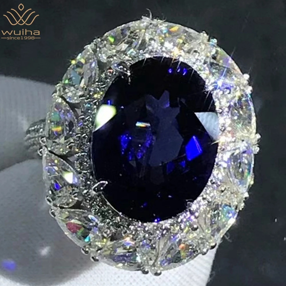 

WUIHA Solid 9K White Gold 3EX 7.28CT VVS Sapphire Gemstone Real Moissanite Diamond Wedding Engagement Ring Fine Jewelry With GRC