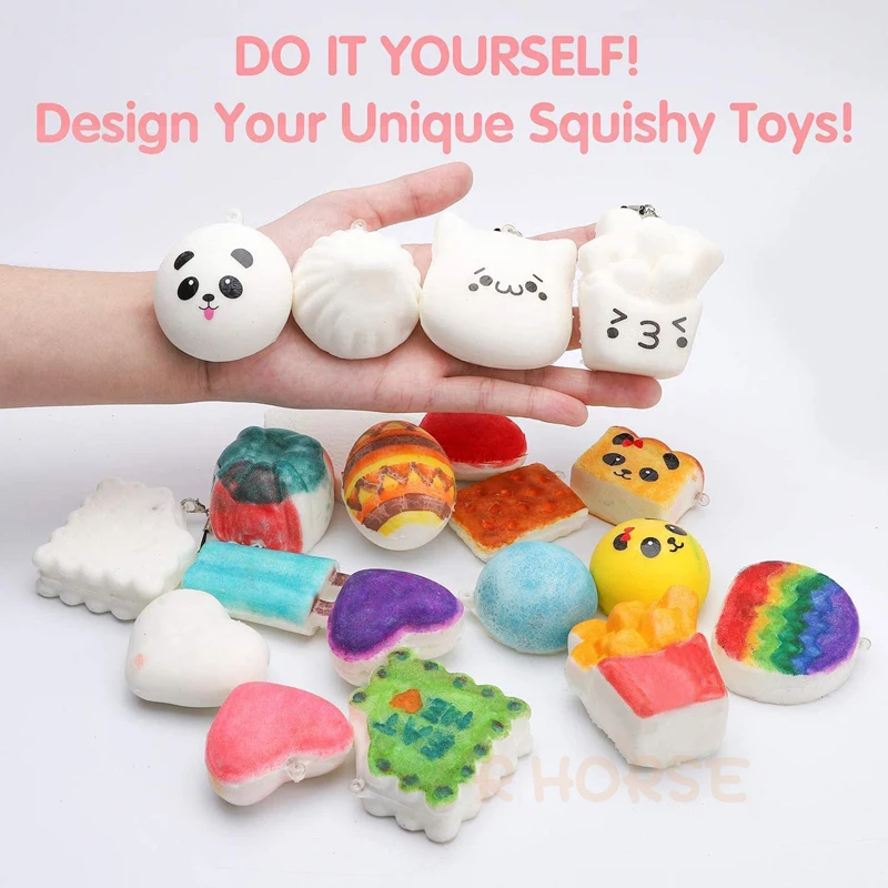 10Pcs Animals Squishies Kawaii DIY Drawing White Creamy Slow Rising Soft Food Squishy Random 1Pcs Unicorn+10Pcs For Kids Giftss