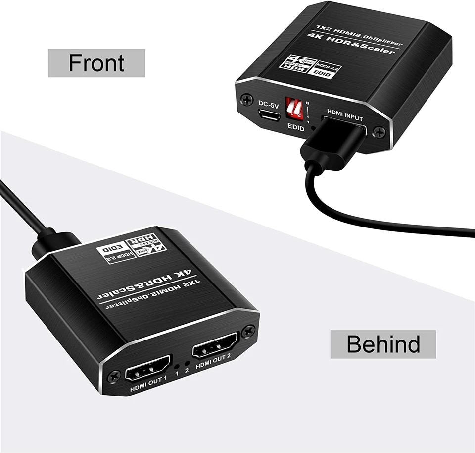 Navceker 1 Duplicate to 2 HDMI Displays 4K@60Hz HDMI Splitter 1 in 2 Out with Scalar High Speed HDMI Cable Support HDCP 2.2