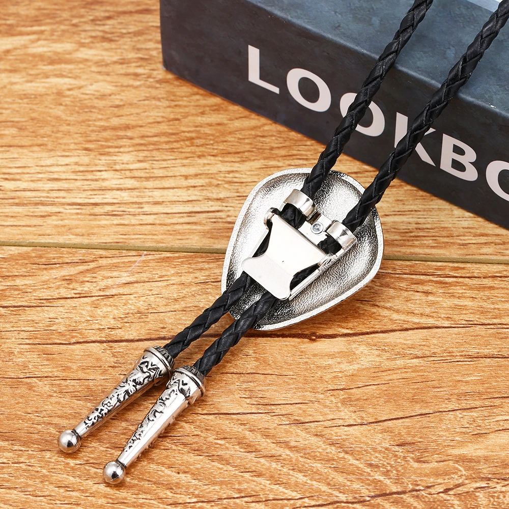 Western cowboy zinc alloy retro point natural stone men's leather rope pendant necklace jewelry