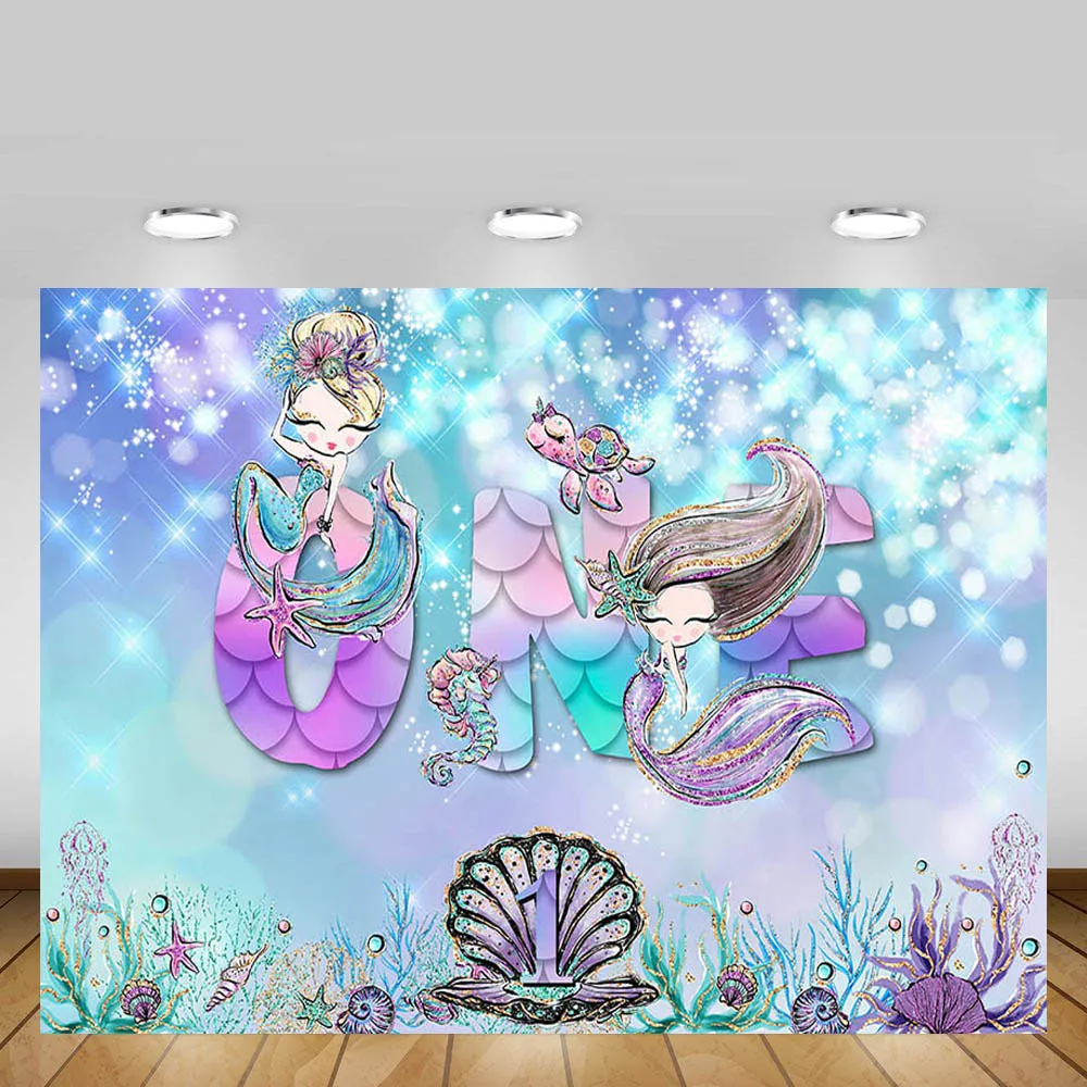 

Mehofond Mermaid Newborn 1st Birthday Party Backdrop Glitter Bokeh Baby Shower Portrait Photography Background Photocall Decor