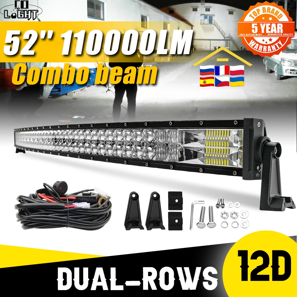 

CO LIGHT 52" 12D Dual Row Led Light Bar Offroad Led Work Lamp Spot Flood Beam 110000LM Led Bar 12V 24V for Truck SUV ATV 4x4 UAZ