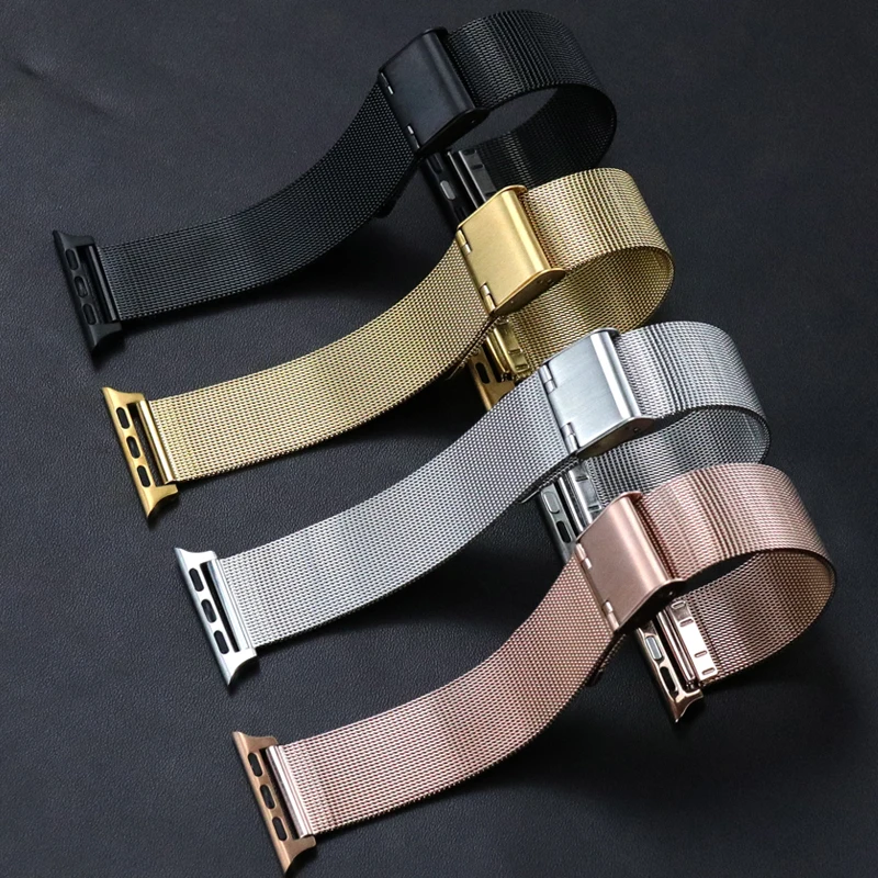 Watch Band Strap 38mm 40mm 42mm 44mm High Quality Wrist Belt for Iwatch Apple Series 5/4/3/2/1  Stainless Steel Mesh Leather