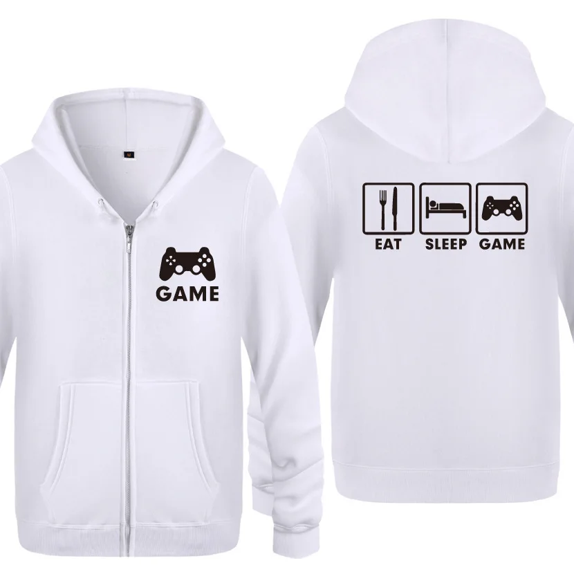 Eat Sleep Game XBOX Gamer Funny Hoodies Men Fleece Long Sleeve Zipper Hooded Jacket Cardigans Man Hip Hop Sweatshirt Streetwear