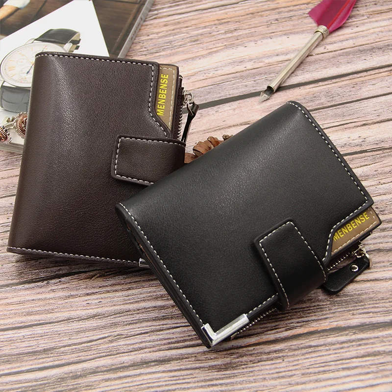 

New Fashion Men's Premium Texture Wallet Solid Color Short Document Wallet Multifunctional Three-folding Card Holder