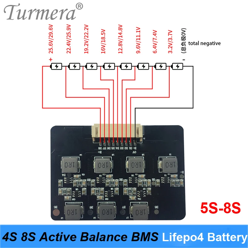 Turmera – équilibreur actif 4s 8S 32650 32700, avec batterie Lifepo4 Lipo, carte de transfert d'énergie, BMS 12V 24V, 1,5a