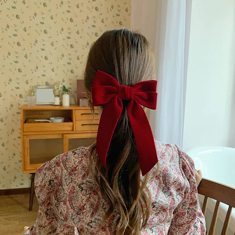 Red Black Velvet Big Bow Hairpin For Women Girls Satin Trendy Ladies Hair Clip Cute Barrette Oversize Floral Hair Accessories