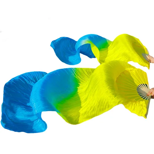 Imagen 1 del producto Velos de seda 100% Real para fanáticos de la danza del vientre, accesorios teñidos a mano de alta calidad, 1 par