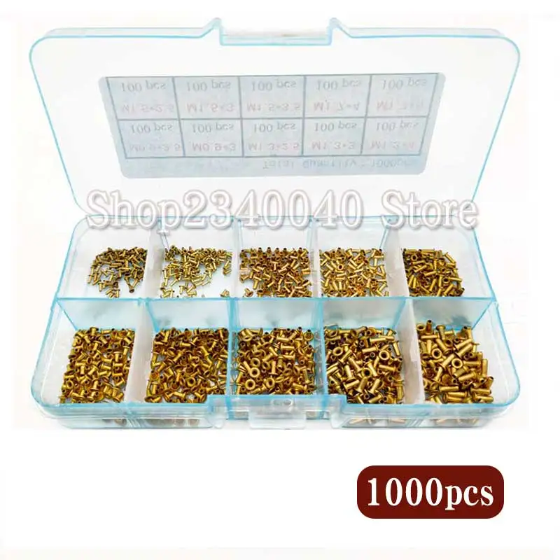 1000pcs Copper Hollow Rivet Nuts Kit M0.9 M1.3 M1.5 M1.7 Mix Tubular Rivets Double-sided Circuit Board PCB Nails