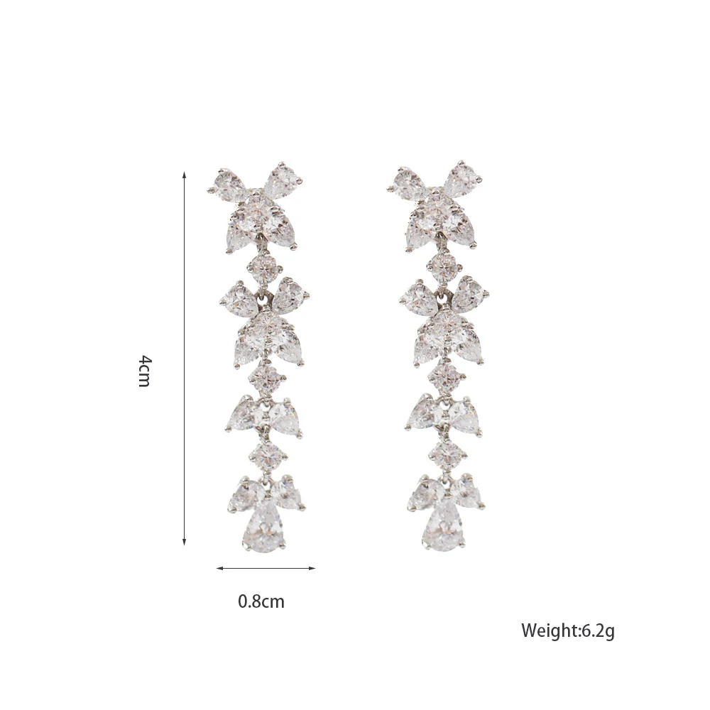 LANFLORA fashion flowers zircon women long earrings copper alloy birthday earrings cheap factory shop earrings wholesale price