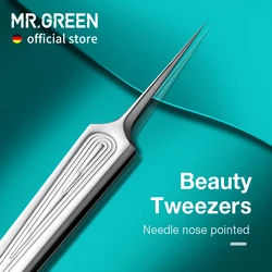 MR.GREEN-pinzas para el pelo encarnado, Extractor de Clip de acné, aguja para la nariz, puntas puntiagudas, cejas, astillas, eliminación de espinillas