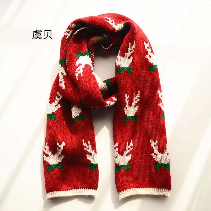 Red cute lovely winter child scarf boys and girls knit deer thick warm narrow small high quality scarves christmas gifts for kid