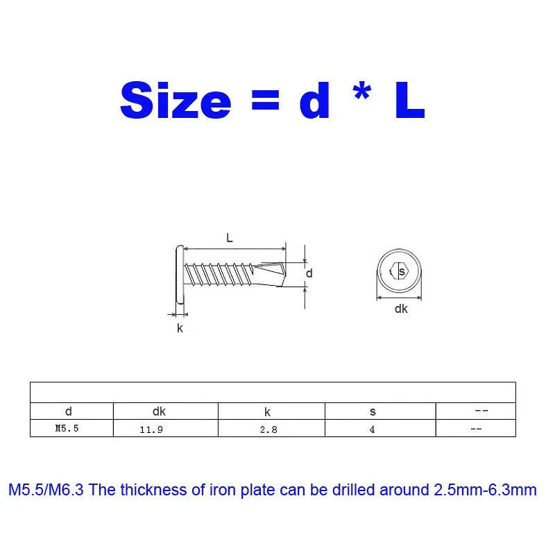 10pcs 410 Stainless Steel Allen Hex Hexagon Socket Flat Head Self-tapping Screw M5.5 M6.3 Dovetail Guardrail Screw For Ironplate