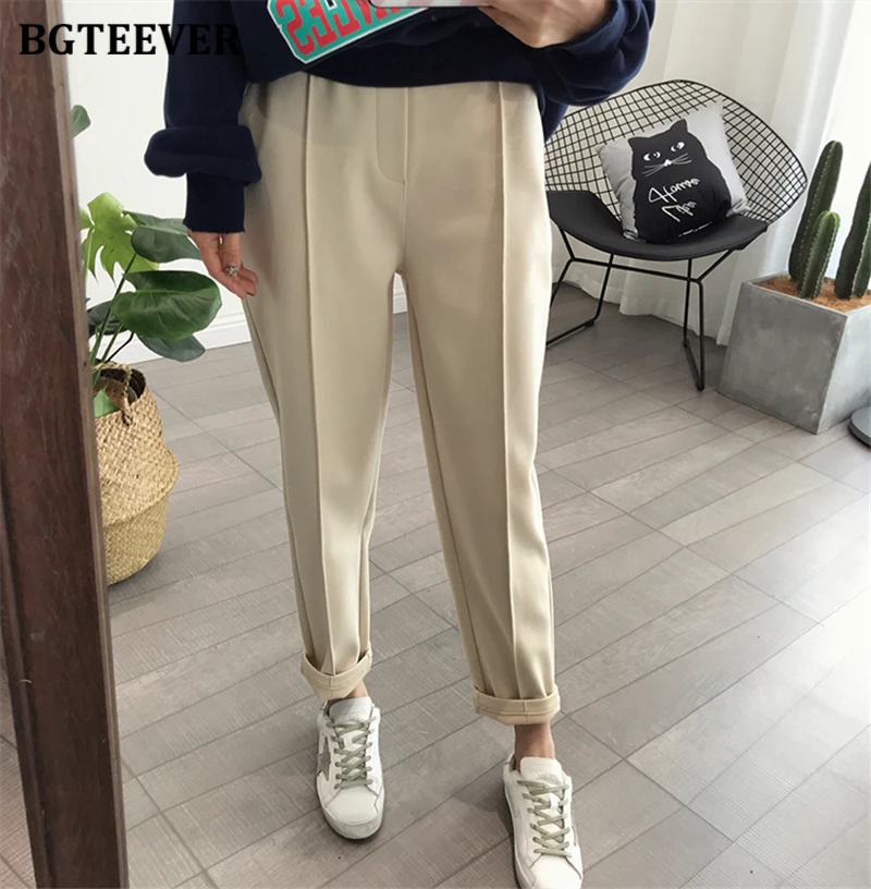 BGTEEVER Plus Size Thicken Warm Women Harem Pants Autumn Winter High Waist Female Woolen Pants Ladies Trousers pantalon 2020