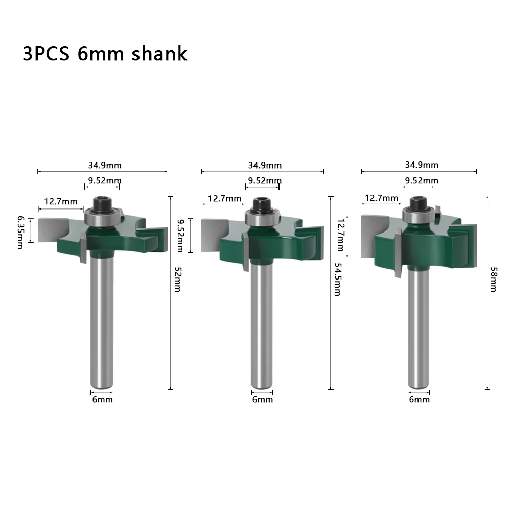 1pc 6mm 1/4 inch Shank T type bearings wood milling cutter Industrial Grade Rabbeting Bit woodworking tool router bits for wood