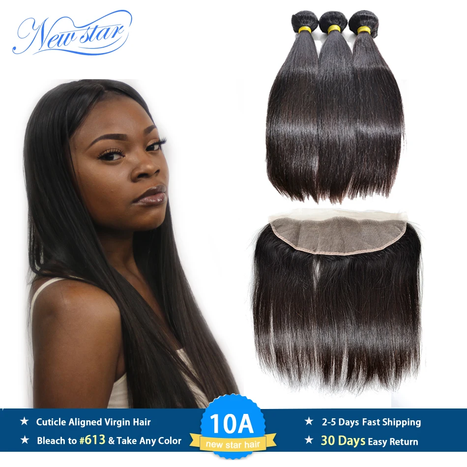 

Peruvian Straight 10A Bundles With HD Lace Frontal New Star Raw Virgin Human Hair Weaving & Transparent 13x4 Pre-plucked Frontal